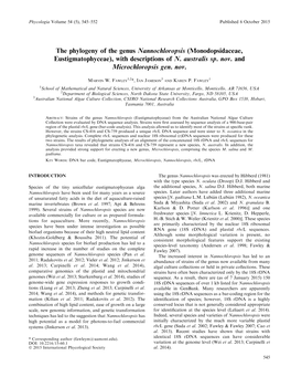 The Phylogeny of the Genus Nannochloropsis (Monodopsidaceae, Eustigmatophyceae), with Descriptions of N. Australis Sp. Nov. and Microchloropsis Gen