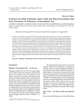 Evidences for Plant Utilization, Spice Trade and Paleo-Environment From