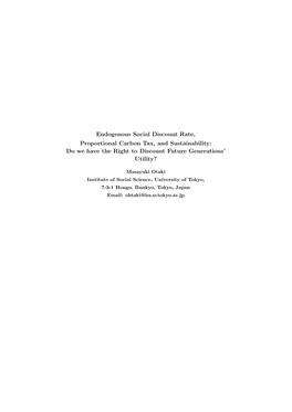 Endogenous Social Discount Rate, Proportional Carbon Tax, and Sustainability: Do We Have the Right to Discount Future Generations’ Utility?