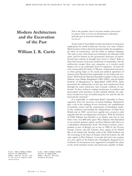 Modern Architecture and the Excavation of the Past William J. R