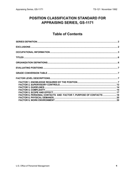 Position Classification Standard for Appraising Series, Gs-1171