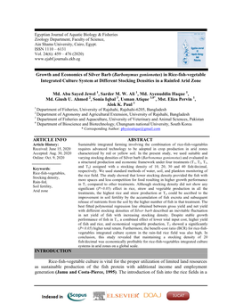 Barbonymus Gonionotus) in Rice-Fish-Vegetable Integrated Culture System at Different Stocking Densities in a Rainfed Arid Zone