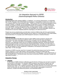 An Integrative Approach to GERD (Gastroesophageal Reflux Disease)