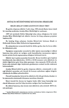 Antalya Müzesi'ndeki Kitanaura Sikkeleri