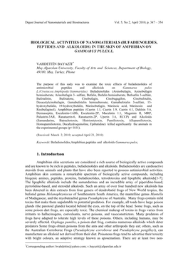 Biological Activities of Nanomaterials (Bufadienolides, Peptides and Alkoloids) in the Skin of Amphibian on Gammarus Pulex L