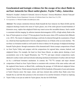 Geochemical and Isotopic Evidence for the Escape of Ice Sheet Fluids in an East Antarctic Ice Sheet Outlet Glacier, Taylor Valley, Antarctica