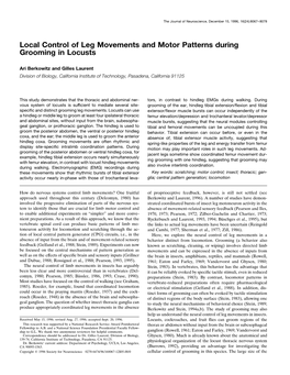 Local Control of Leg Movements and Motor Patterns During Grooming in Locusts