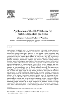 Application of the DLVO Theory for Particle Deposition Problems