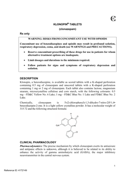 KLONOPIN TABLETS (Clonazepam) Rx Only WARNING