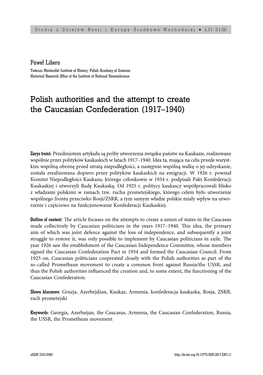 Polish Authorities and the Attempt to Create the Caucasian Confederation (1917–1940)