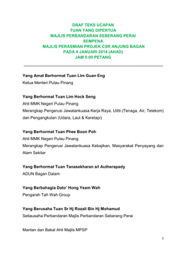 Majlis Perasmian Projek Csr Anjung Bagan Pada 4 Januari 2014 (Ahad) Jam 5:00 Petang