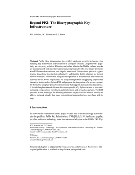 Beyond PKI: the Biocryptographic Key Infrastructure Beyond PKI: the Biocryptographic Key Infrastructure