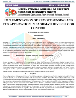 Implementation of Remote Sensing and It's Application in Baghmati River Flood Control