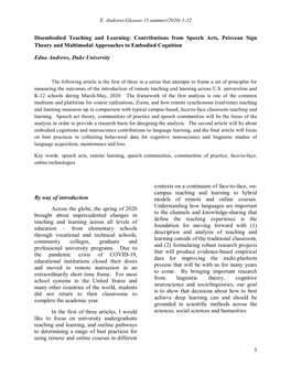 Disembodied Teaching and Learning: Contributions from Speech Acts, Peircean Sign Theory and Multimodal Approaches to Embodied Cognition
