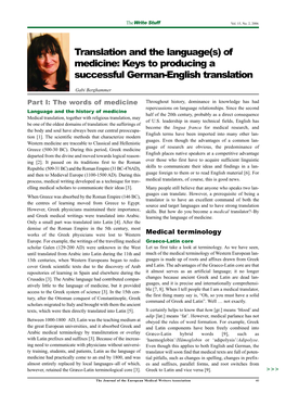 Translation and the Language(S) of Medicine: Keys to Producing a Successful German-English Translation