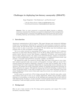 Challenges in Deploying Low-Latency Anonymity (DRAFT)