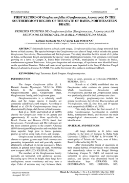 FIRST RECORD of Geoglossum Fallax (Geoglossaceae, Ascomycota) in the SOUTHERNMOST REGION of the STATE of BAHIA, NORTHEASTERN BRAZIL