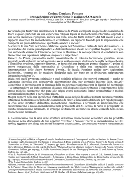Cosimo Damiano Fonseca Monachesimo Ed Eremitismo in Italia Nel XII Secolo [A Stampa in Studi in Onore Di Giosuè Musca , a Cura Di C