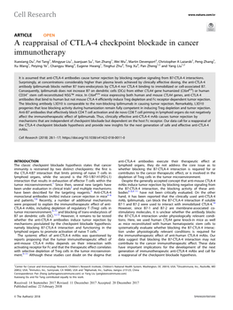 A Reappraisal of CTLA-4 Checkpoint Blockade in Cancer Immunotherapy