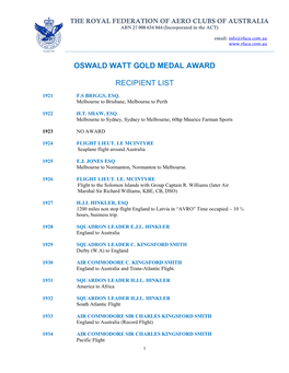 Oswald Watt Gold Medal Award