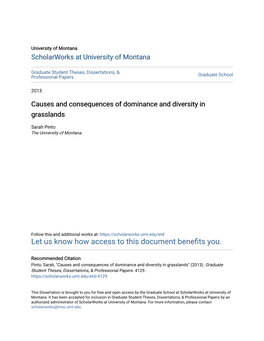 Causes and Consequences of Dominance and Diversity in Grasslands