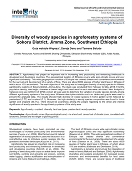 Diversity of Woody Species in Agroforestry Systems of Sokoru District, Jimma Zone, Southwest Ethiopia