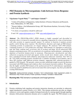 PDZ Domains in Microorganisms: Link Between Stress Response 2 and Protein Synthesis