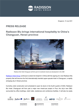 PRESS RELEASE Radisson Blu Brings International Hospitality To