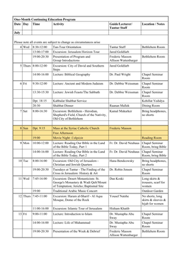 One-Month CEP Sample Itinerary