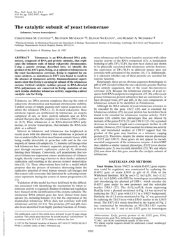 The Catalytic Subunit of Yeast Telomerase (Telomeres͞reverse Transcriptase)
