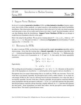 Note 20 : Support Vector Machines (SVM)