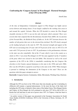 Electoral Strategies of the CPI in the 1950S1