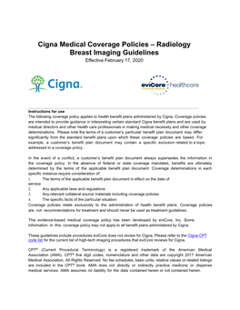 Cigna Medical Coverage Policies – Radiology Breast Imaging Guidelines Effective February 17, 2020