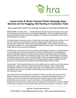 Leona Lewis & Owain Yeoman Photo Campaign Says Bunnies Are for Hugging, Not Hurting in Cosmetics Tests