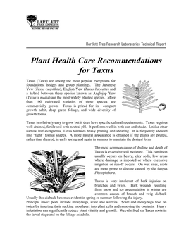 Plant Health Care Recommendations for Taxus