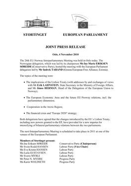 Stortinget European Parliament Joint Press