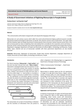 A Study of Government Initiatives of Digitizing Manuscripts in Punjab (India)