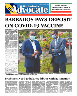 BARBADOS PAYS DEPOSIT on COVID-19 VACCINE BARBADOS Is One of the First Countries to Make a Down Payment of Funds for the Procurement of the COVID-19 Vaccine