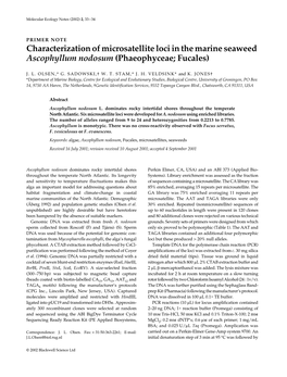 Characterization of Microsatellite Loci in the Marine Seaweed Ascophyllum Nodosum (Phaeophyceae; Fucales)