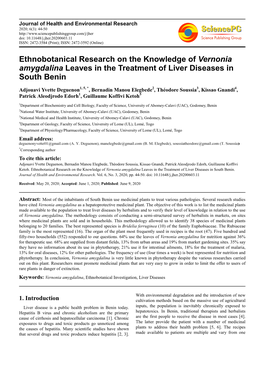 Ethnobotanical Research on the Knowledge of Vernonia Amygdalina Leaves in the Treatment of Liver Diseases in South Benin