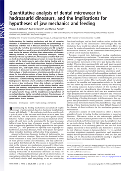 Quantitative Analysis of Dental Microwear in Hadrosaurid Dinosaurs, and the Implications for Hypotheses of Jaw Mechanics and Feeding