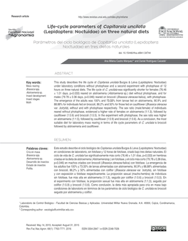 Life-Cycle Parameters of Copitarsia Uncilata (Lepidoptera: Noctuidae) on Three Natural Diets