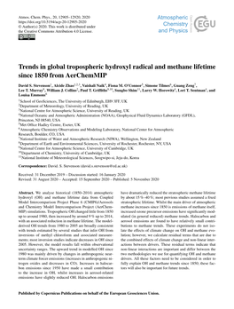 Trends in Global Tropospheric Hydroxyl Radical and Methane Lifetime Since 1850 from Aerchemmip