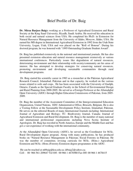 Brief Profile of Dr. Baig