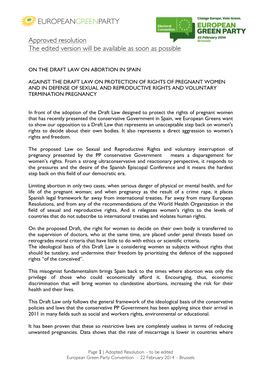 Adopted Resolution on the Draft Law on Abortion in Spain