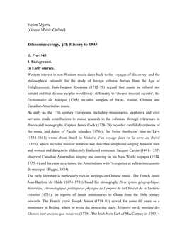 Helen Myers (Grove Music Online) Ethnomusicology, §II: History to 1945