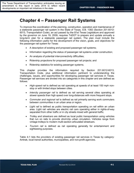 Chapter 4 – Passenger Rail Systems