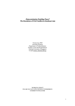 Democratization Enabling Peace? the Resolution of Civil Conflicts in Southeast Asia