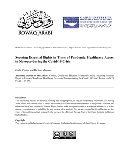 Healthcare Access in Morocco During the Covid-19 Crisis