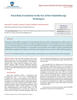 Total Body Irradiation in the Era of New Radiotherapy Techniques